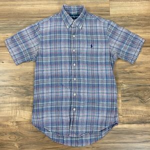 Ralph Lauren 100% linen plaid shirt sleeve shirt S